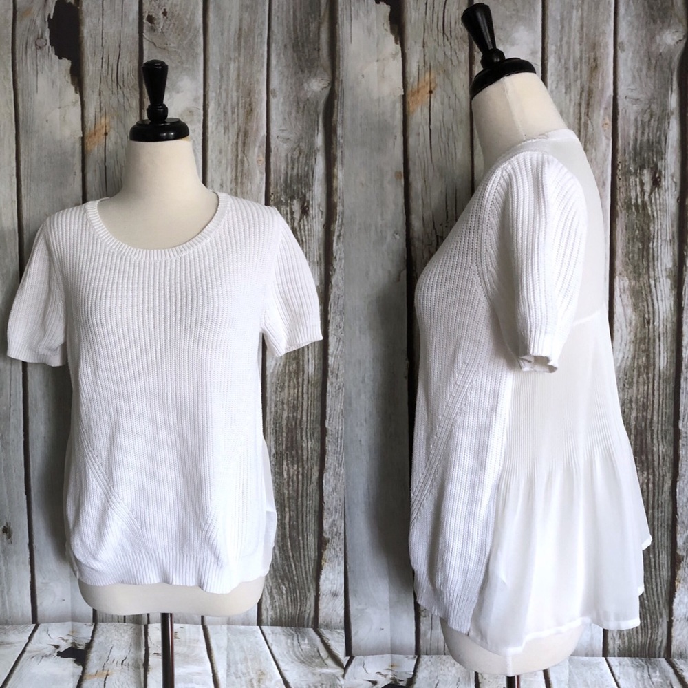 French Connection Chiffon Back Ribbed Sweater Top - image 1